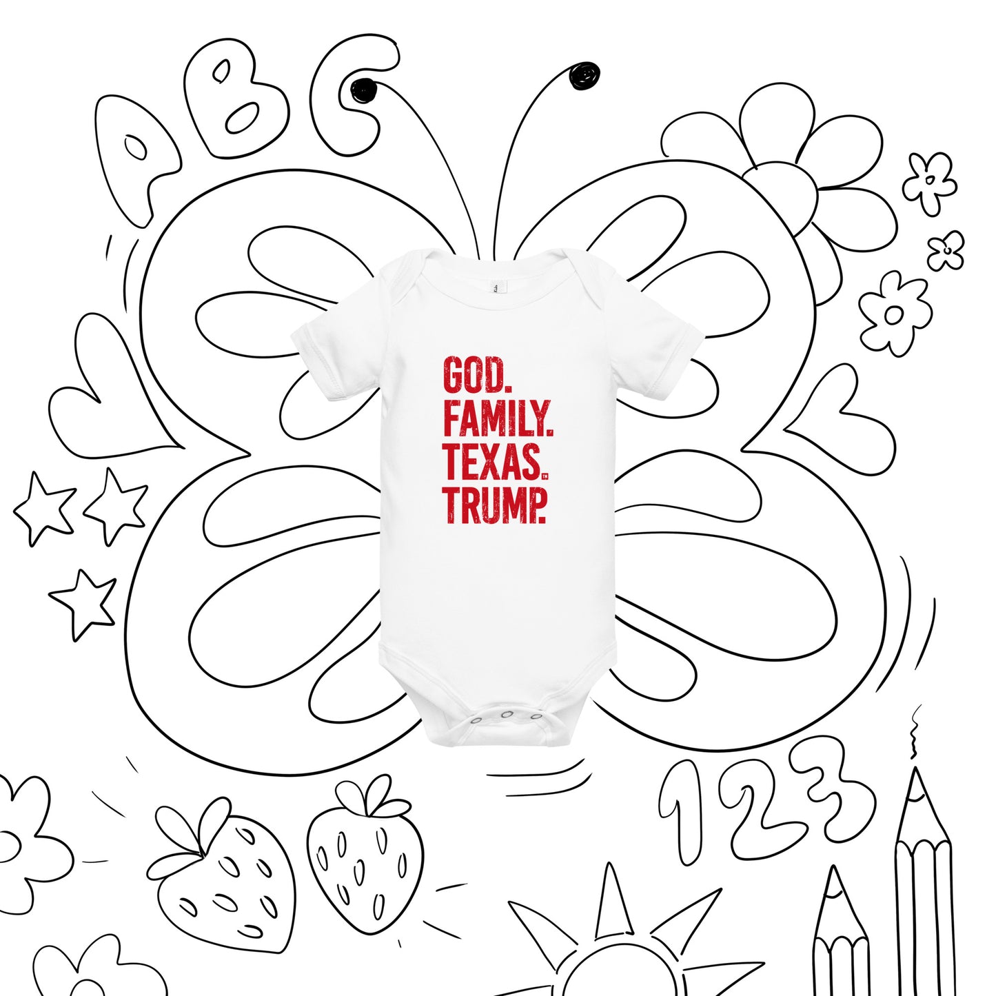 God. Family. Texas. Trump. - Baby Short Sleeve Onesie