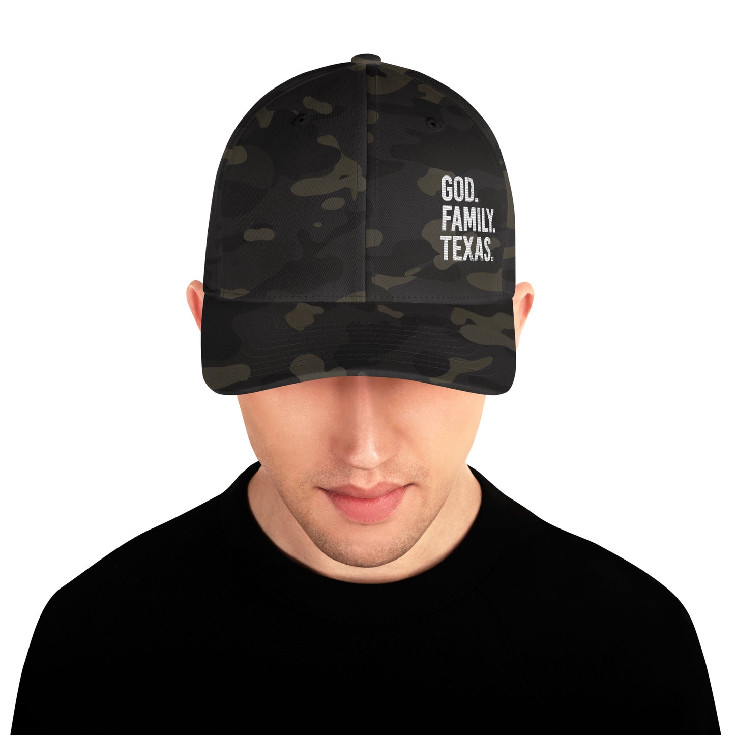 God. Family. Texas. Structured Twill Cap - Dark Green Camo
