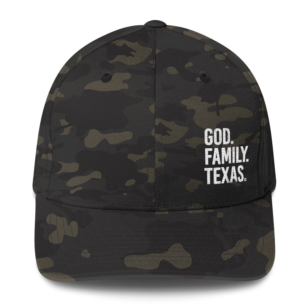 God. Family. Texas. Structured Twill Cap - Dark Green Camo