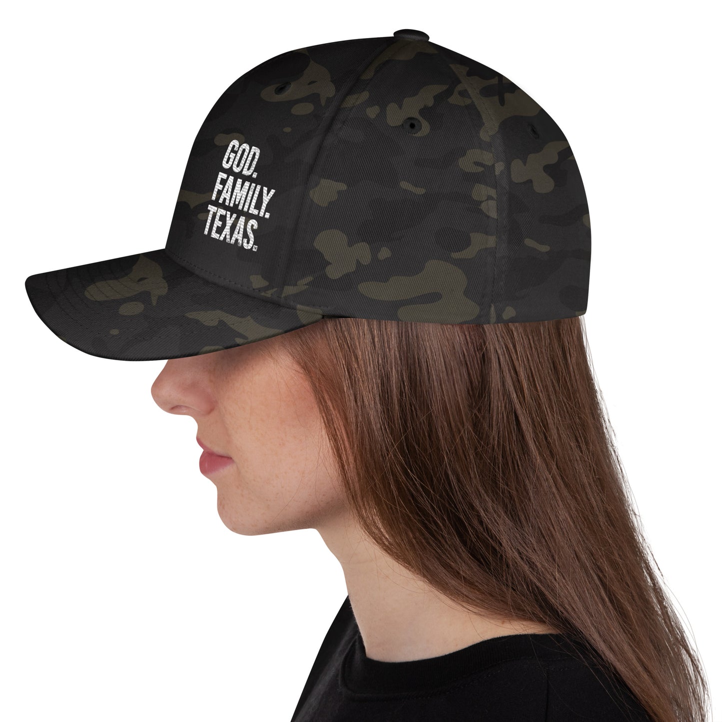God. Family. Texas. Structured Twill Cap - Dark Green Camo