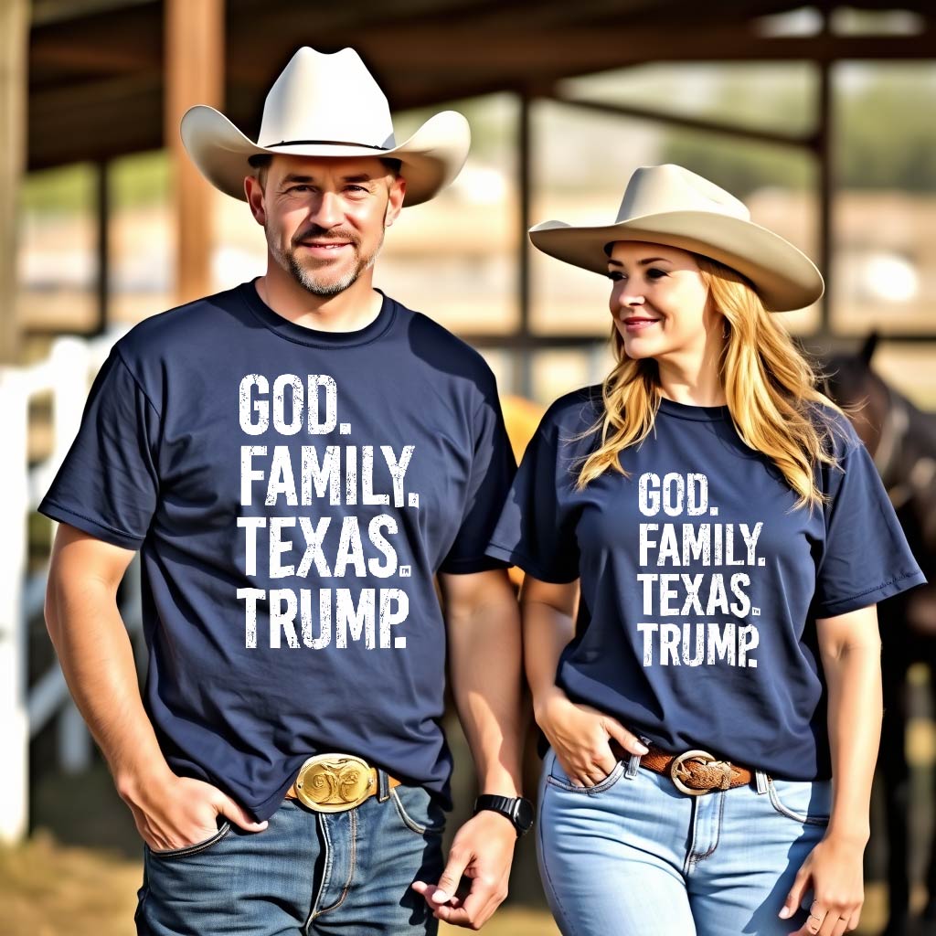 God. Family. Texas. Trump. T-shirt Navy