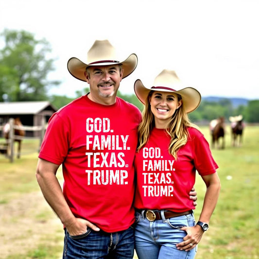 God. Family. Texas. Trump. T-shirt - Red