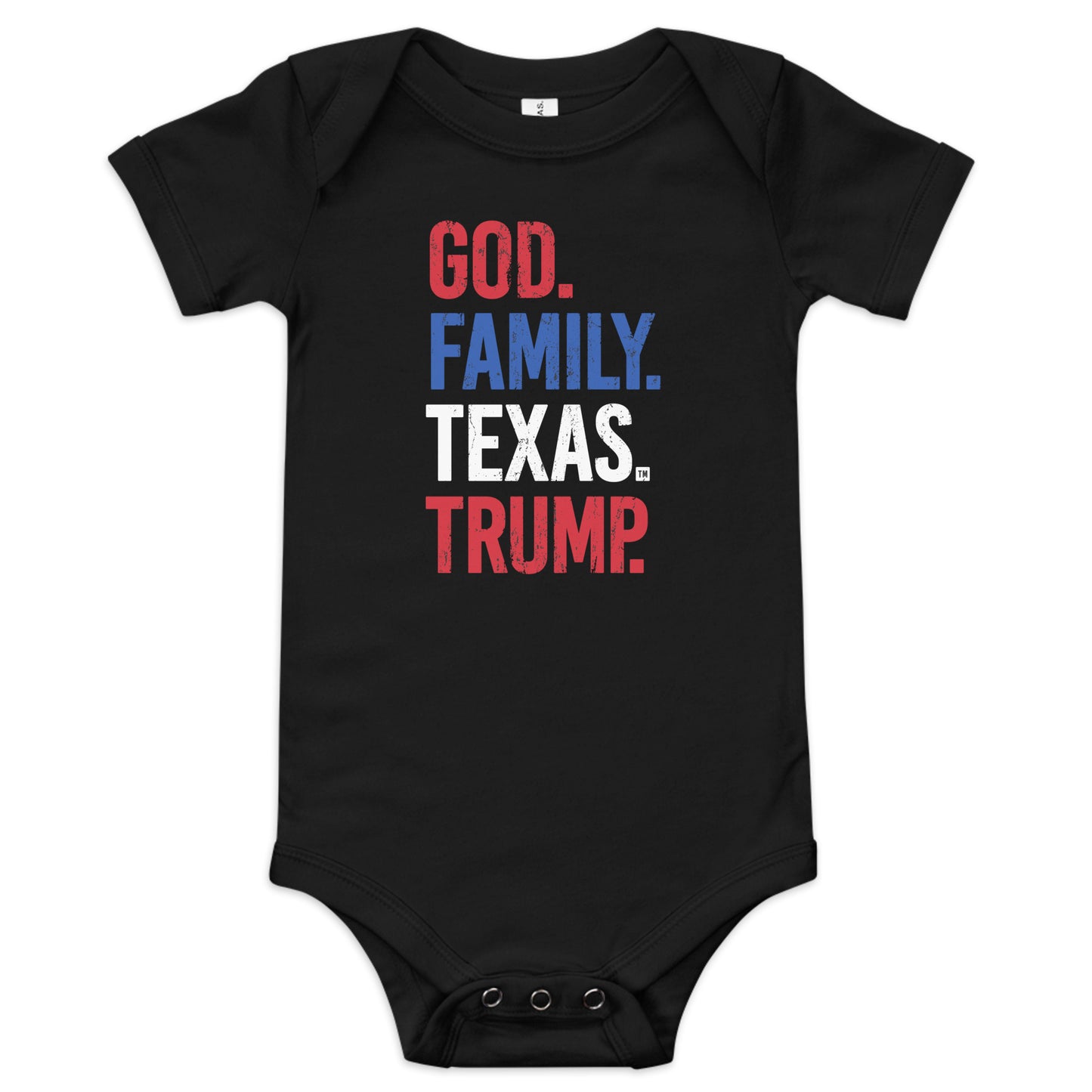 God. Family. Texas. Trump. Baby Short Sleeve Onesie - Black