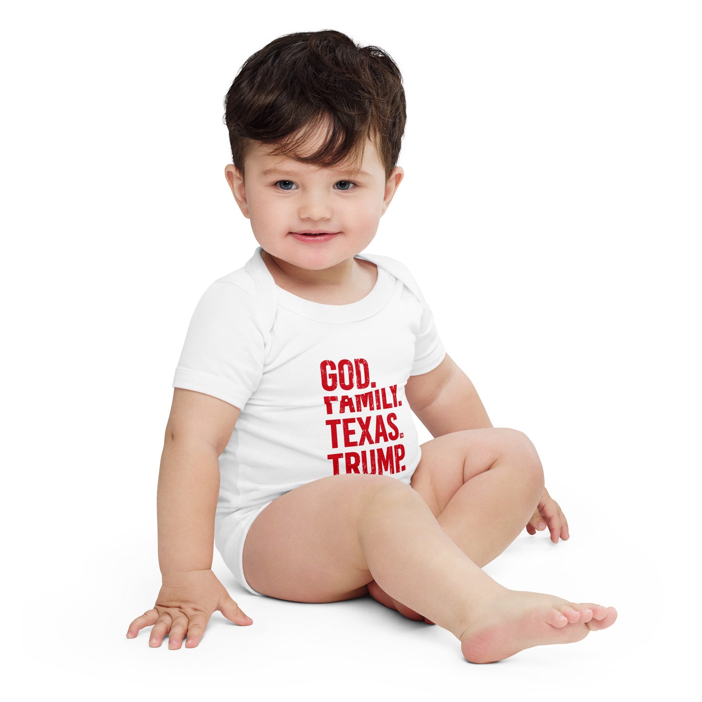 God. Family. Texas. Trump. - Baby Short Sleeve Onesie