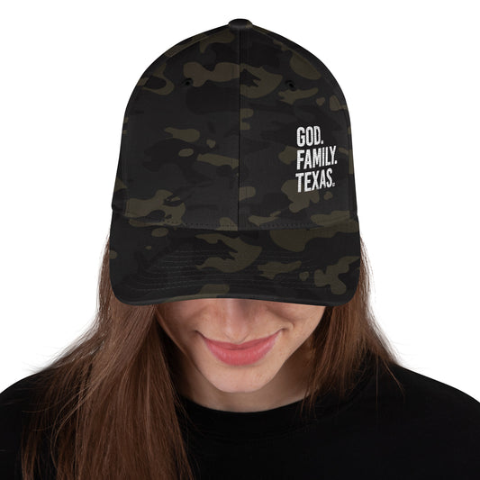 God. Family. Texas. Structured Twill Cap - Dark Green Camo