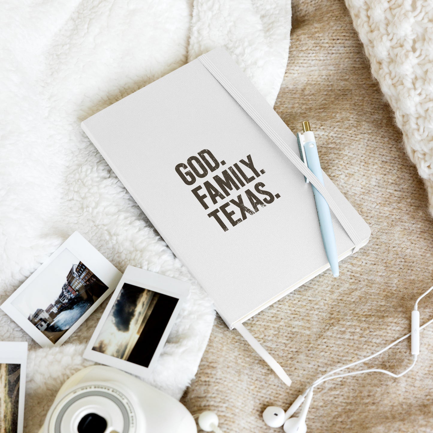 God. Family. Texas. Hardcover Bound Notebook - White