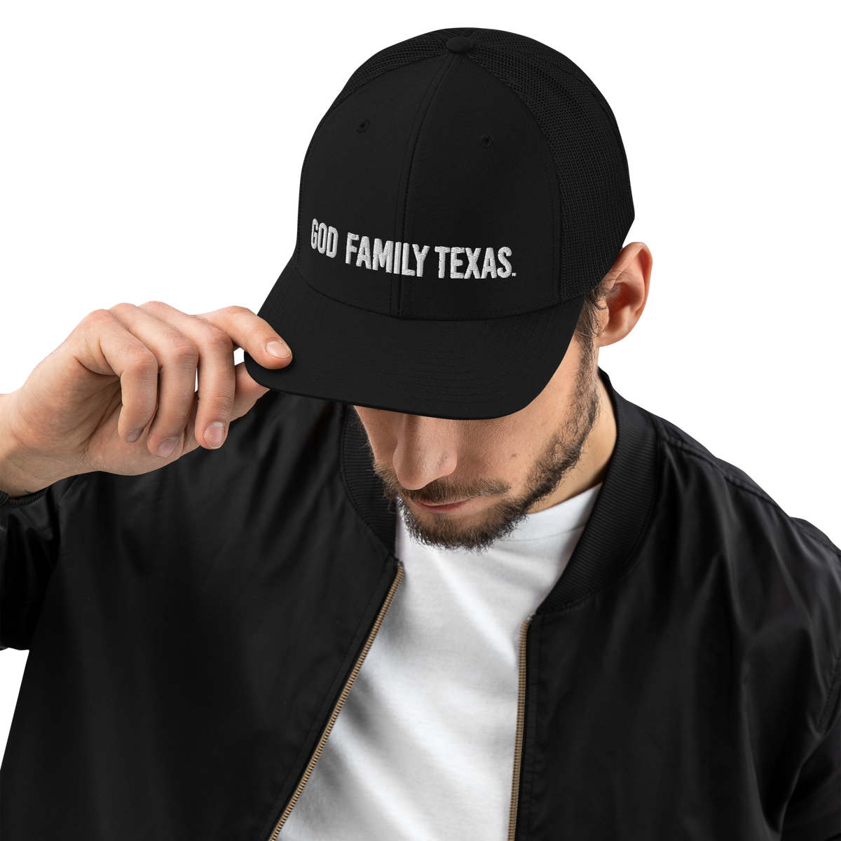 God Family Texas Closed-Back Trucker Cap - Black