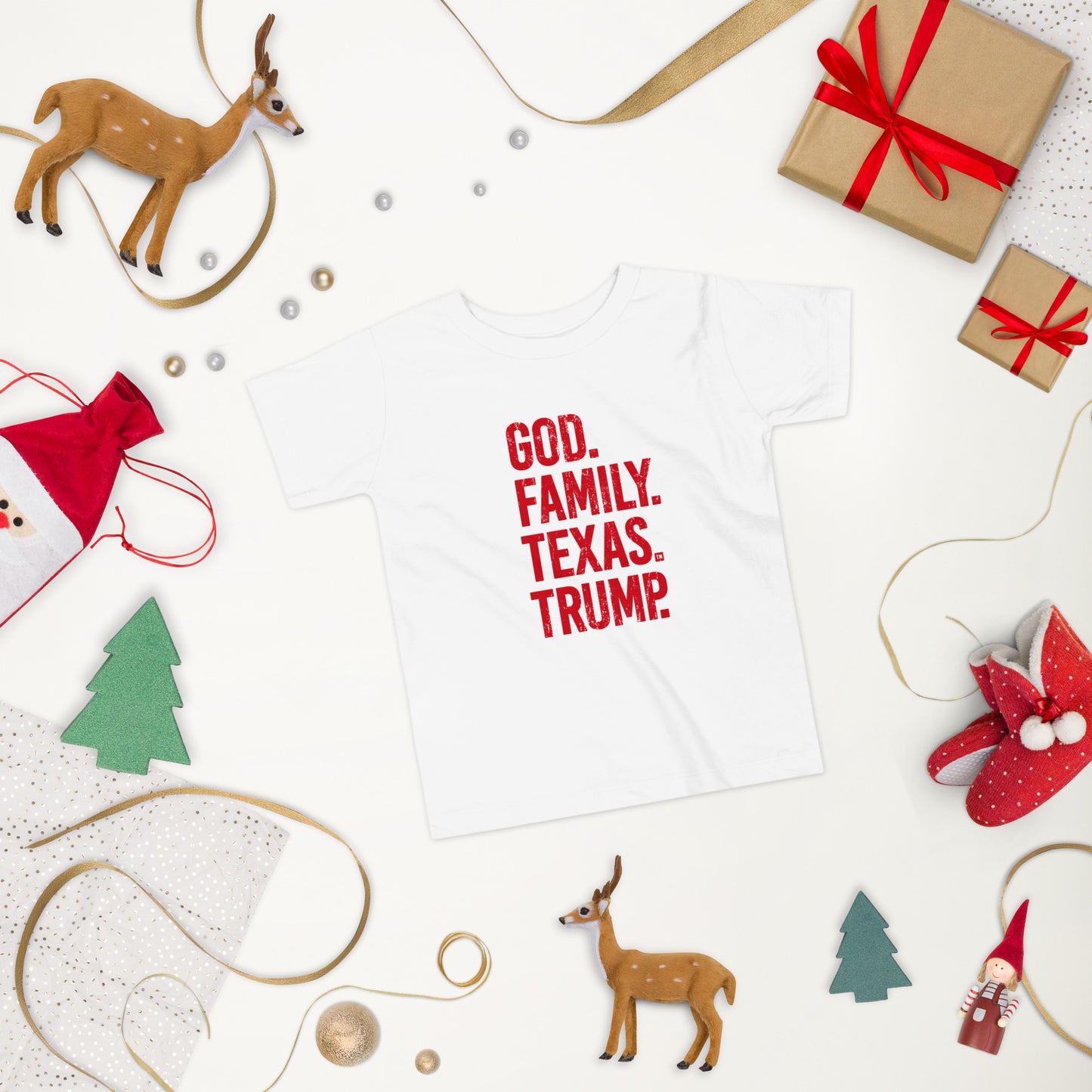 God. Family. Texas. Trump. Toddler Short Sleeve Tee - White