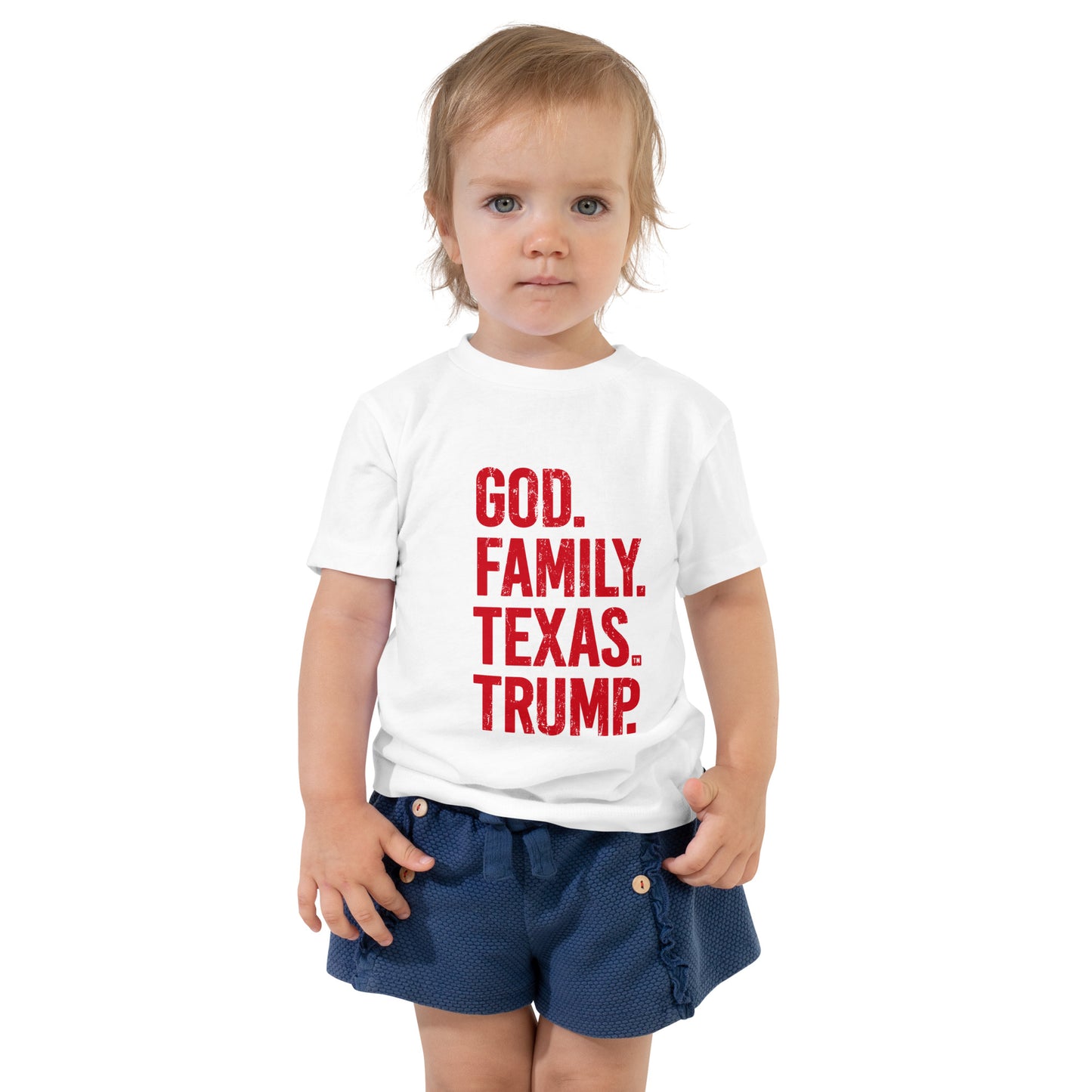 God. Family. Texas. Trump. Toddler Short Sleeve Tee - White