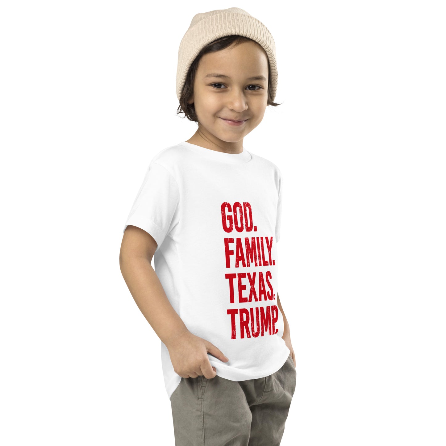 God. Family. Texas. Trump. Toddler Short Sleeve Tee - White