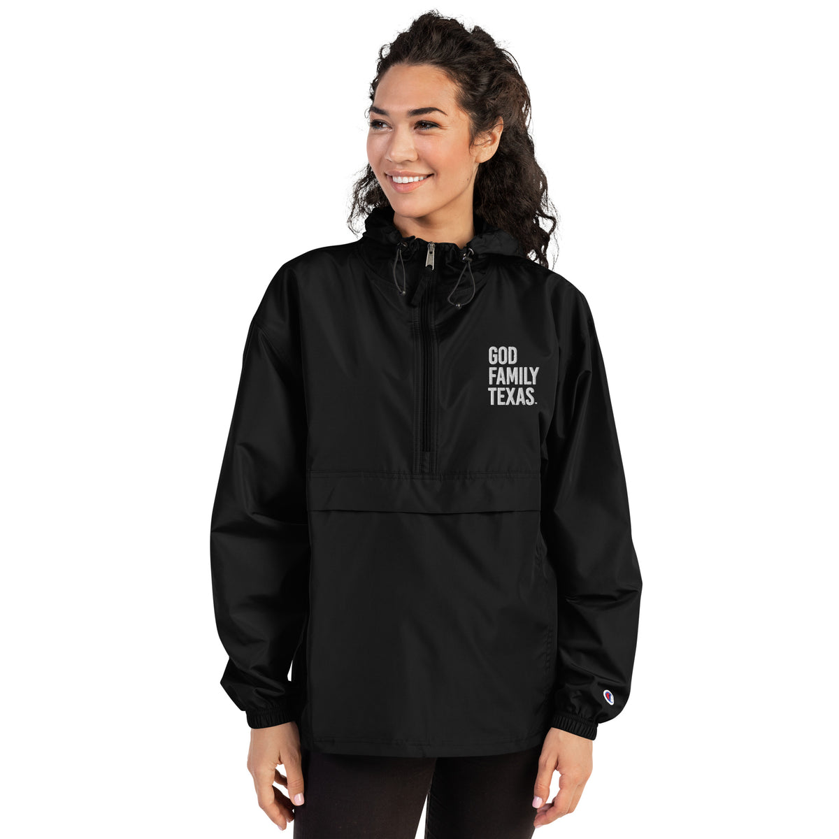 God Family Texas Embroidered Champion Packable Jacket