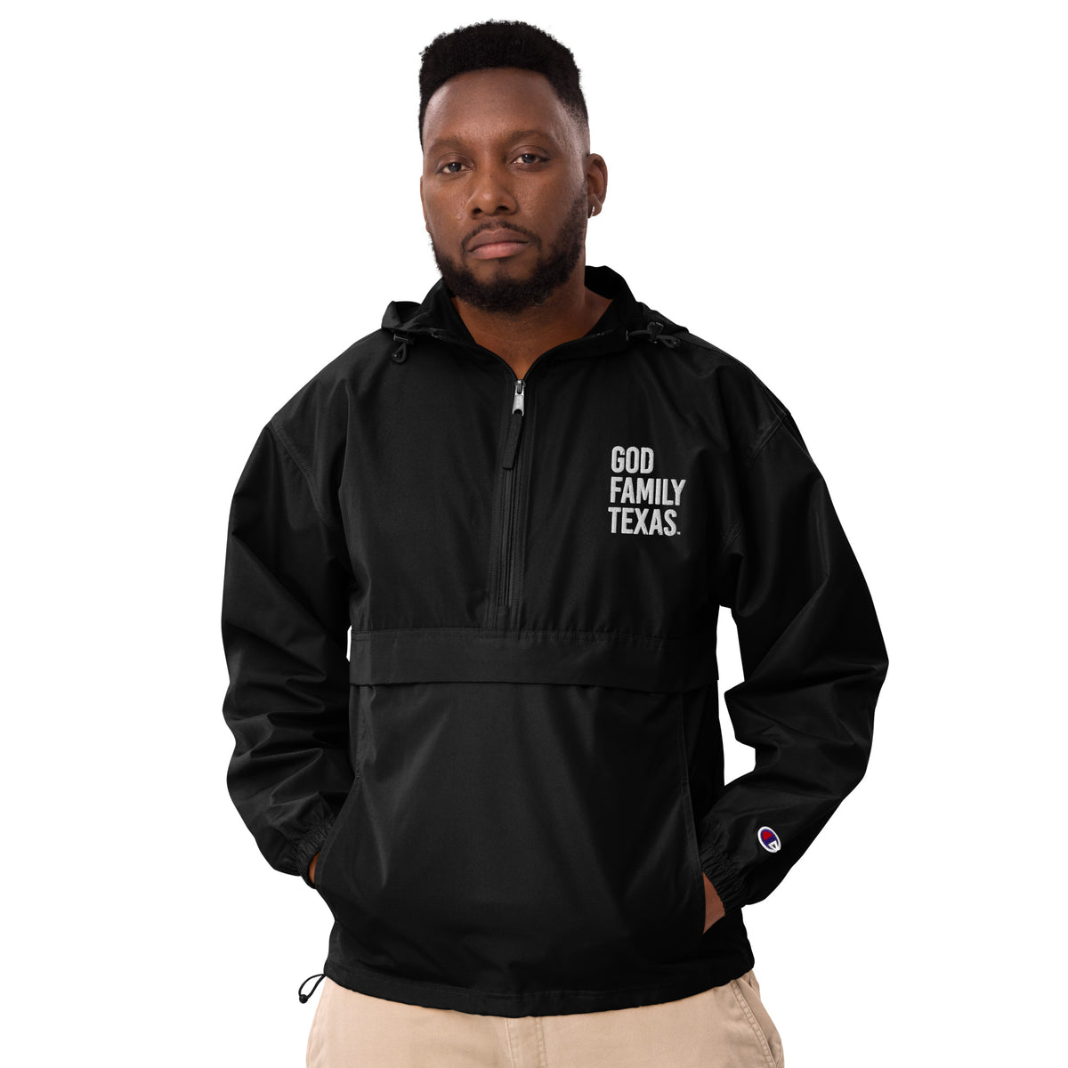 God Family Texas Embroidered Champion Packable Jacket