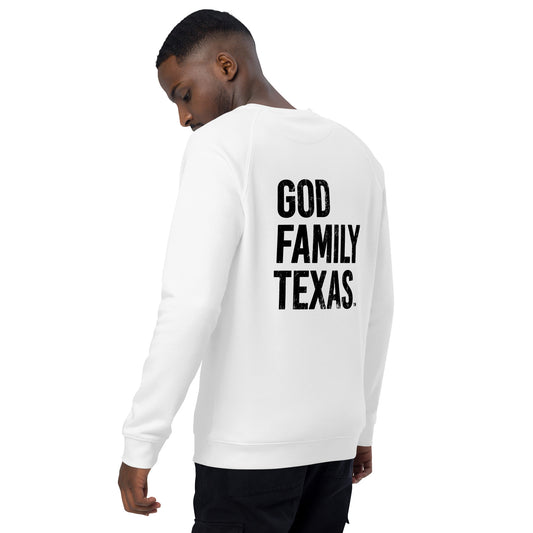 God. Family. Texas. Back Sweatshirt - White