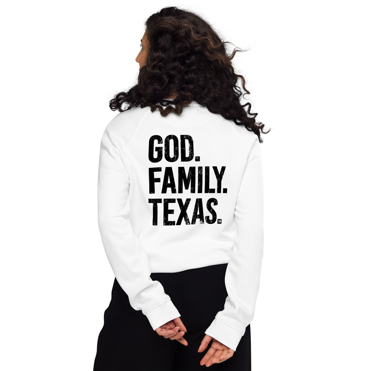 God. Family. Texas. Back Sweatshirt - White