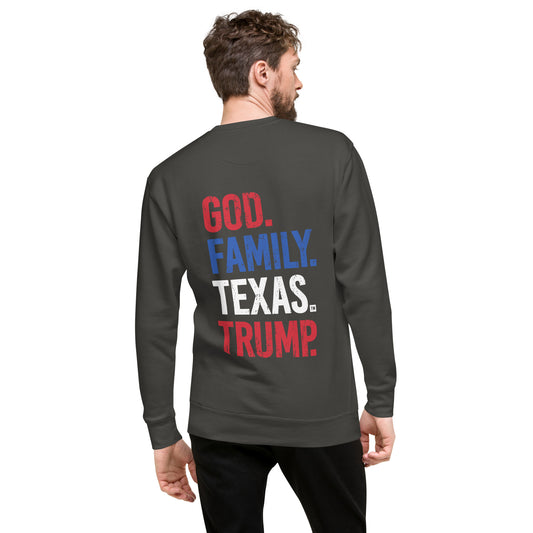 God. Family. Texas. Trump. Premium Sweatshirt - Men's Vintage Black