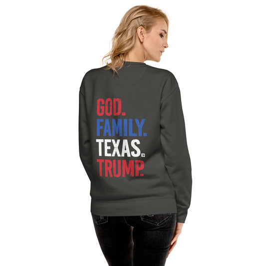 God. Family. Texas. Trump. Premium Sweatshirt - Women's Vintage Black