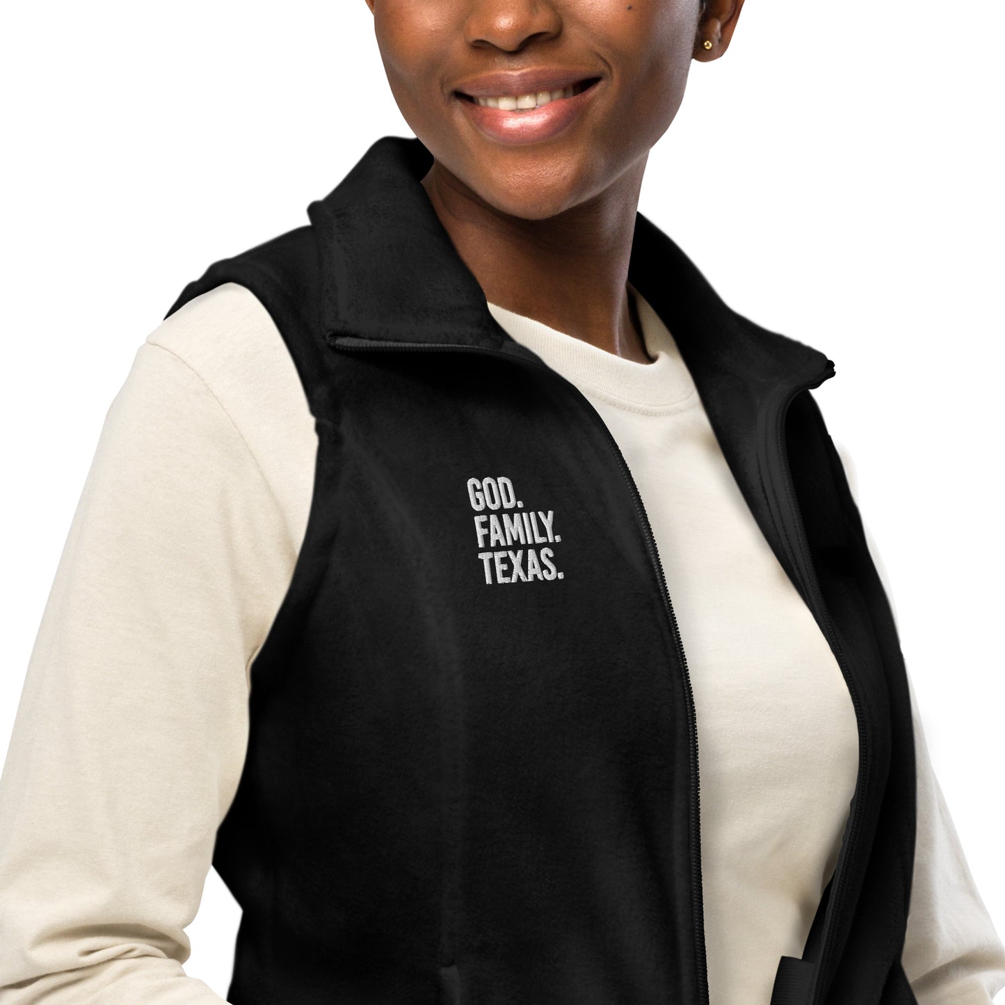 God. Family. Texas. Women’s Columbia Fleece Vest - Black