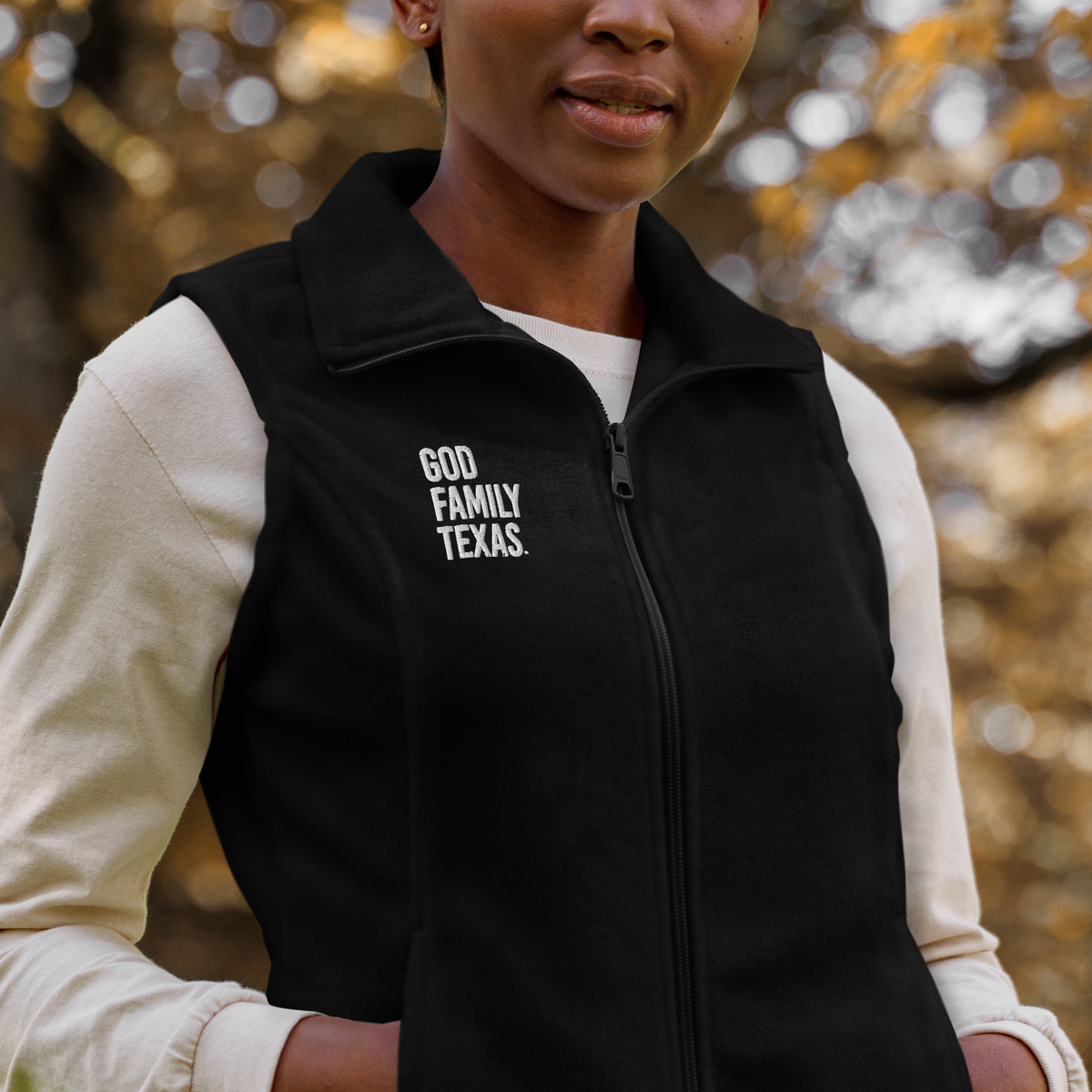 God Family Texas Women’s Columbia Fleece Vest - Black